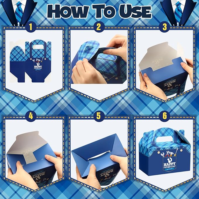 Dunzoom 24 Pcs Father's Day Gift Boxes Happy Father's Day Party Supplies Black Blue and Golden Goodie Candy Boxes Holiday Paper Gift Container for Dad's Birthday Decoration