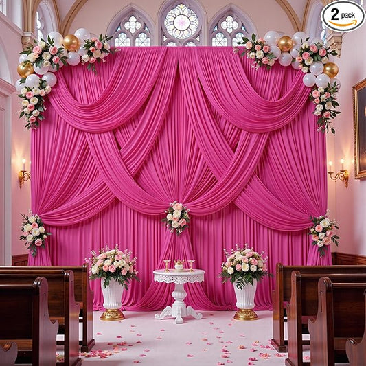 10ft x 10ft Fuchsia Backdrop Drapes for Parties, 2 Panels Wrinkle-Free Polyester Background Curtains for Wedding, Birthday, Baby Shower Decorations