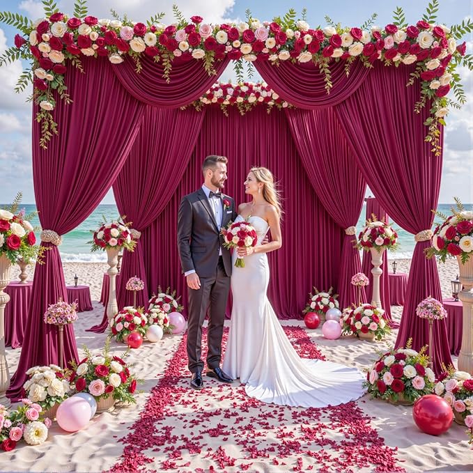 40ft x 10ft Burgundy Backdrop Curtain for Parties Wedding Maroon Wrinkle Free Backdrop Drapes Panels for Birthday Party Bridal Shower Photo Photography Polyester Fabric Background Decoration