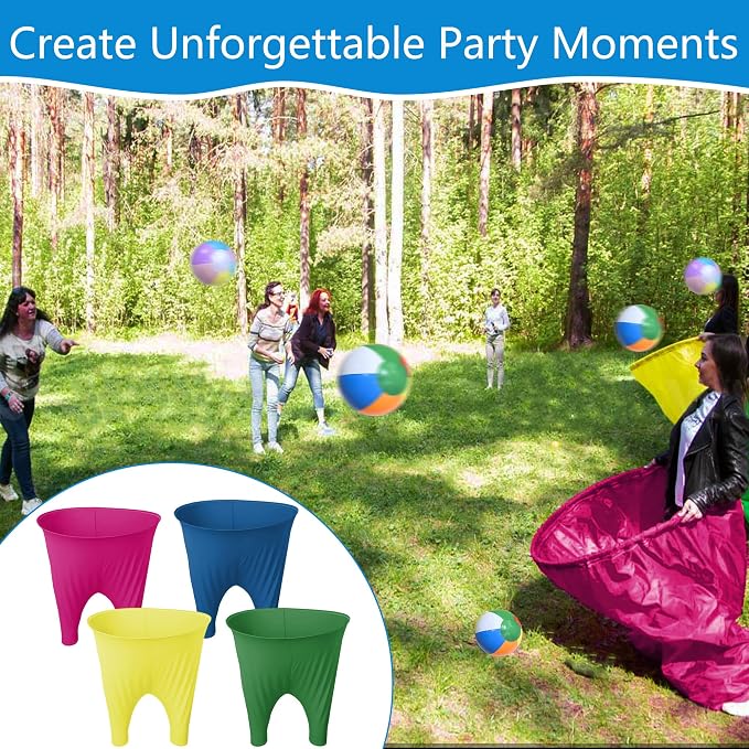 4 Pcs Granny Pants Yard Game Sets - Outdoor Party Game for Adults with 20 Bouncy Balls & 2 Cones, Giant Stretchy Pants Outdoor Toss Game Set for Backyard, Family Reunion & Field Day Fun