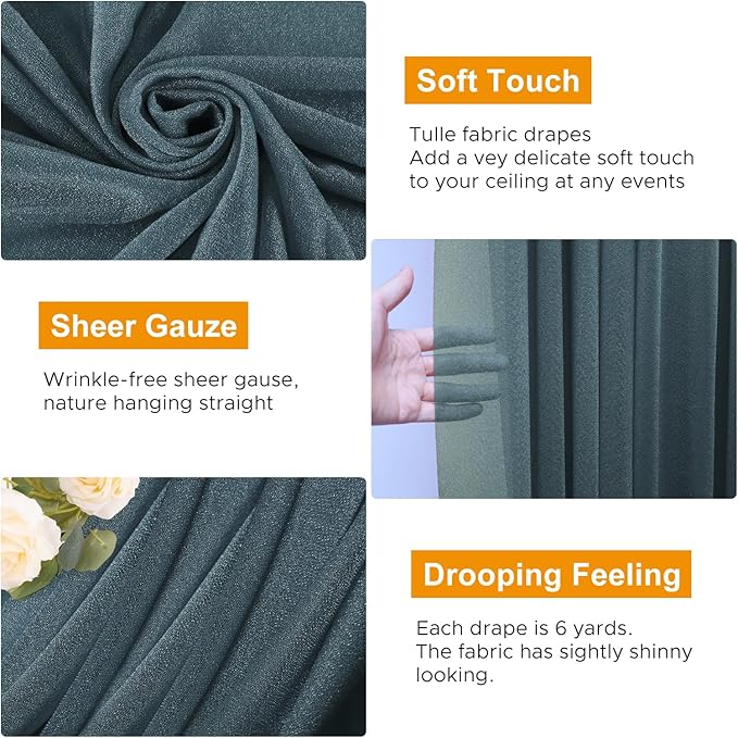 Wedding Arch Draping Fabric 1 Panel 28.7" x 20FT Grey Blue Sheer Chiffon Backdrop Drapes for Wedding Ceremony Birthday Party Bridal Shower Outdoor Decoration