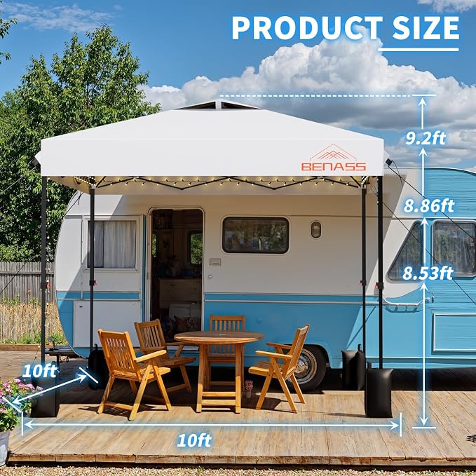 10x10 Pop Up Canopy, Easy Up Canopy Tent, Heavy Duty Tents for Parties, One Person Easy Set Up Event Tent, White