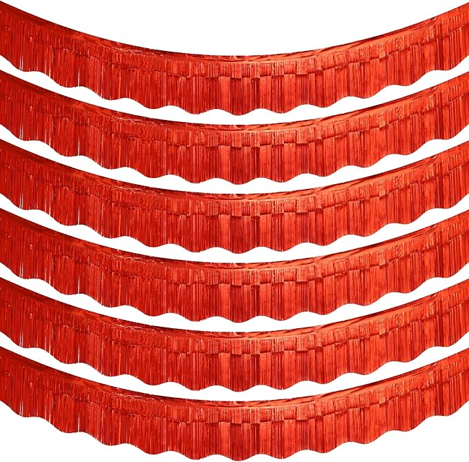 LOLStar Red Foil Fringe Tinsel Garland, Tinsel Streamers Banner, 6 Pack | 60Ft Tinsel Streamers, Shiny Red Wall Hanging Tinsel Fringe Banners for Valentines Day, Parade Float, Christmas Party Decor