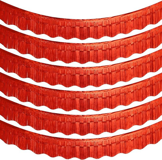 LOLStar Red Foil Fringe Tinsel Garland, Tinsel Streamers Banner, 6 Pack | 60Ft Tinsel Streamers, Shiny Red Wall Hanging Tinsel Fringe Banners for Valentines Day, Parade Float, Christmas Party Decor