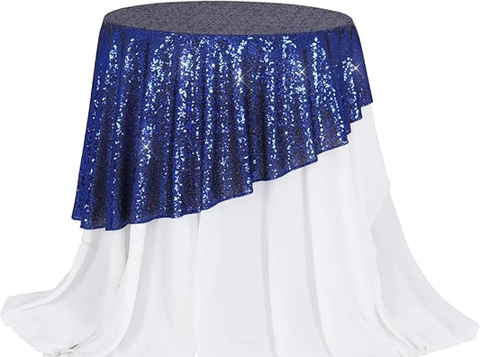 PartyDelight Sequin Tablecloth Navy Blue Round 50" for Wedding Party Birthday Bridal Baby Shower and Other Events Decorations