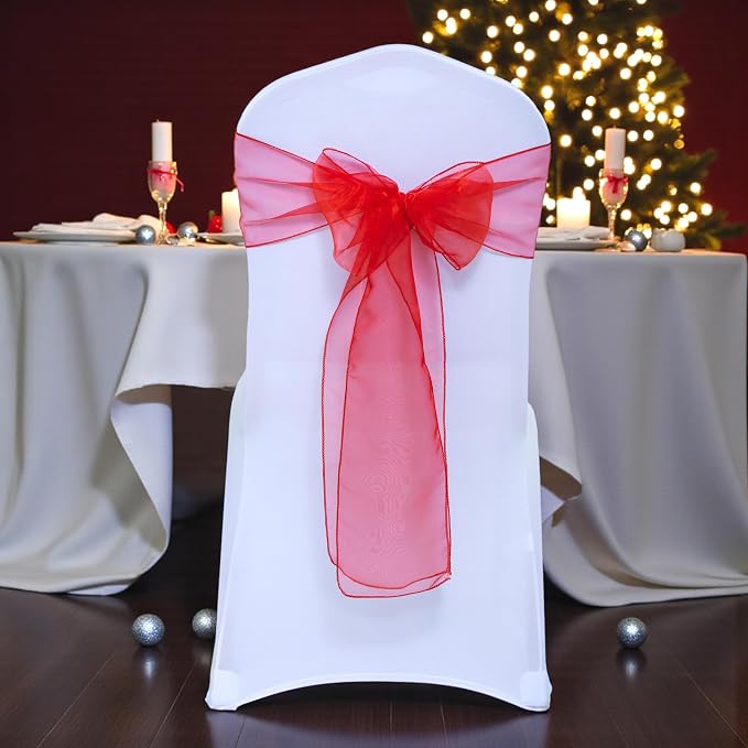 MDS® Pack of 300 Organza Chair Sashes for Wedding Decoration, Reusable Sheer Chair Bows for Banquet Chair Cover, Reception, Bridal Shower, Baby Shower, Birthday Party & Special Events - Red