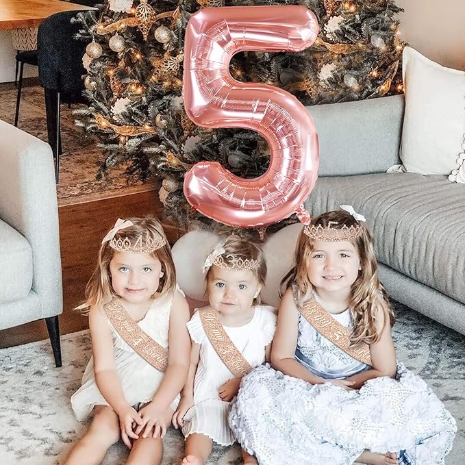 5th Birthday Decorations for Girls, Including 5th Birthday Sash and Tiara, Cake Topper and Candle, Number Balloon, 5 Year Old Girl Gifts