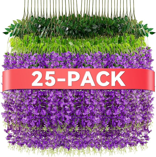Alotiki Wisteria Hanging Flowers,Fake Hanging Flowers,Wisteria artificiales Garland for Home Wedding Arch Floral Party Garden Ceremony Outdoor Decor,3.6 feet Long(25,Purple)