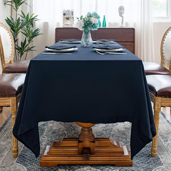 Linen World Linen Tablecloth,100% French Linen Navy Tablecloth 120" x 60" Inch,Washable Rectangular Tablecloth for Dining,Outdoor,Weddings and Restaurants,Decorative Thanksgiving Christmas