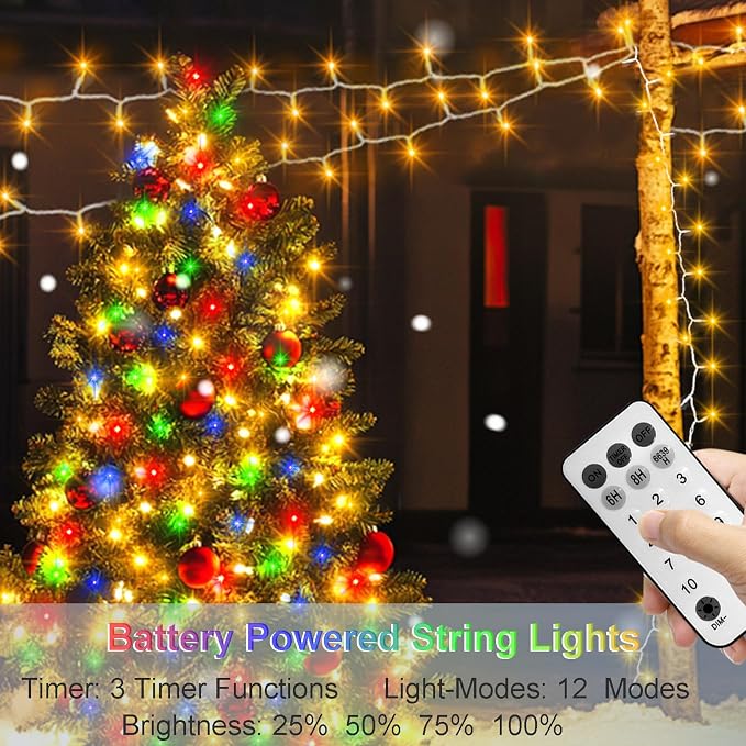 66Ft String Lights Battery Color Changing Christmas Lights for Indoor | 200 LED,Dual Color Changing,Remote, Timer,12 Lighting Modes,Waterproof,Fairy Lights for Bedroom Christmas Decor