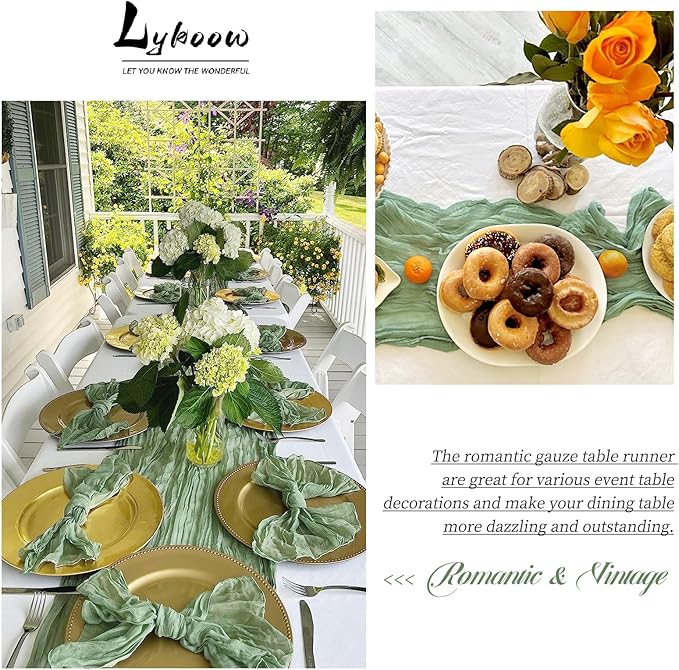 15 Packs Sage Green Cheesecloth Table Runner, 10 Ft Sage Rustic Gauze Boho Wedding Table Runner Decoration, Wedding Table Decor Table Cloth for Wedding Party Bridal Shower Table,21.5x120in