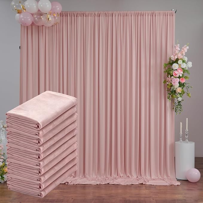 50FTx12FT Dusty Pink Wrinkle-Free Wedding Backdrop Curtain -Silky Washable White Polyester Drapes for Baby Showers, Birthday Parties, Photography, and Wedding Receptions-10 Panels 5FTx12FT