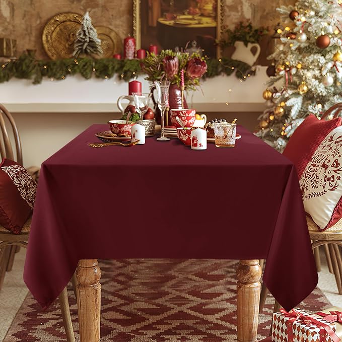sancua 2 Pack Burgundy Tablecloth 54 x 54 Inch, Stain and Wrinkle Resistant Square Table Cloth - Washable Polyester Table Cover for Dining Tables, Buffet Parties and Camping