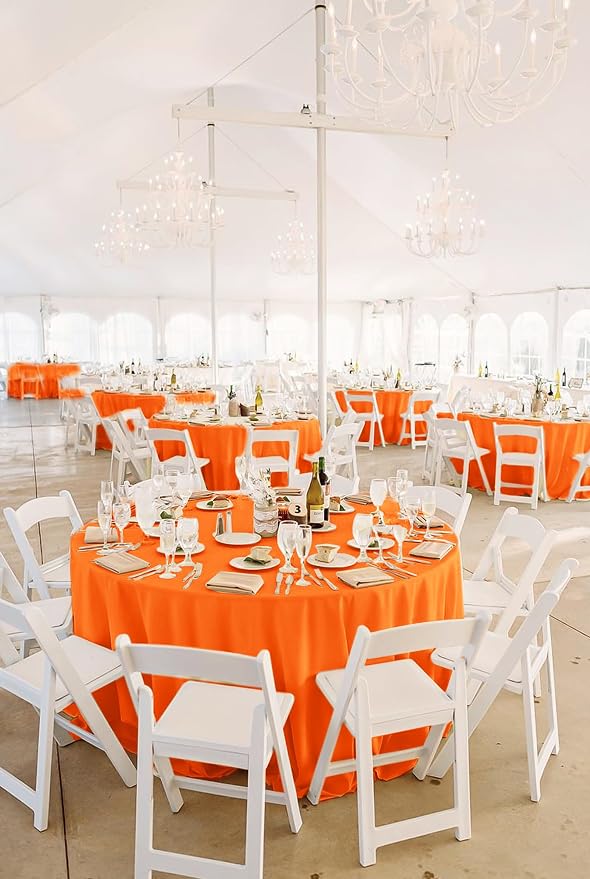 8 Packs Orange Round Tablecloth - 90 Inch, Premium Polyester Table Cloth for Round Tables, Washable Fabric Table Covers for Wedding, Party, Banquet, Dining Tables and Camping
