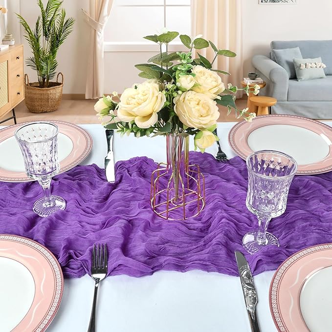 12 Pack 10FT Purple Cheesecloth Table Runner 120 Inch Long Gauze Rustic Boho Spring Cheese Cloth Table Runner Sheer Fabric Decorations for Holiday Party Wedding Banquet Bridal Baby Shower Décor