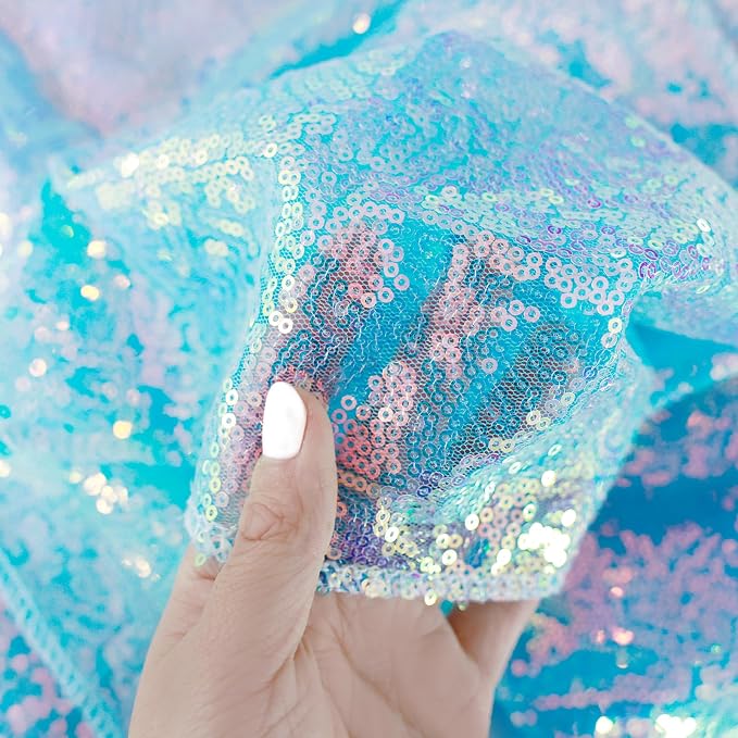Sugargirl 10 Packs 12 x 72 inches Sequin Table Runner, Glitter Mermaid Blue Table Runner for Birthday Party Supplies Wedding Holiday Celebration Event Decorations