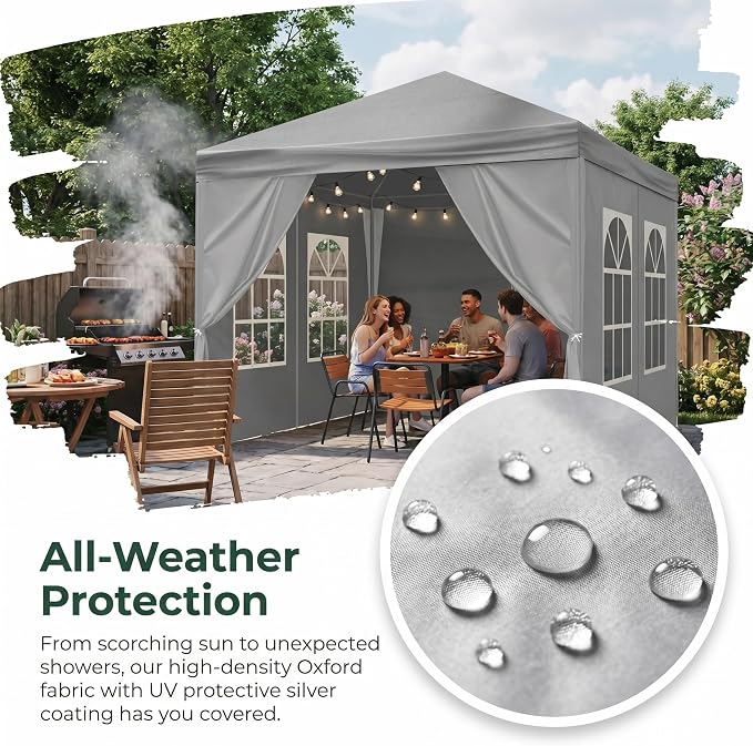 6.5x6.5FT Canopy Tent, Portable Heavy Duty Outdoor Tent with 4 Removable Sidewalls, Waterproof Party, Camping, Picnic & Backyard Shelter, Gray