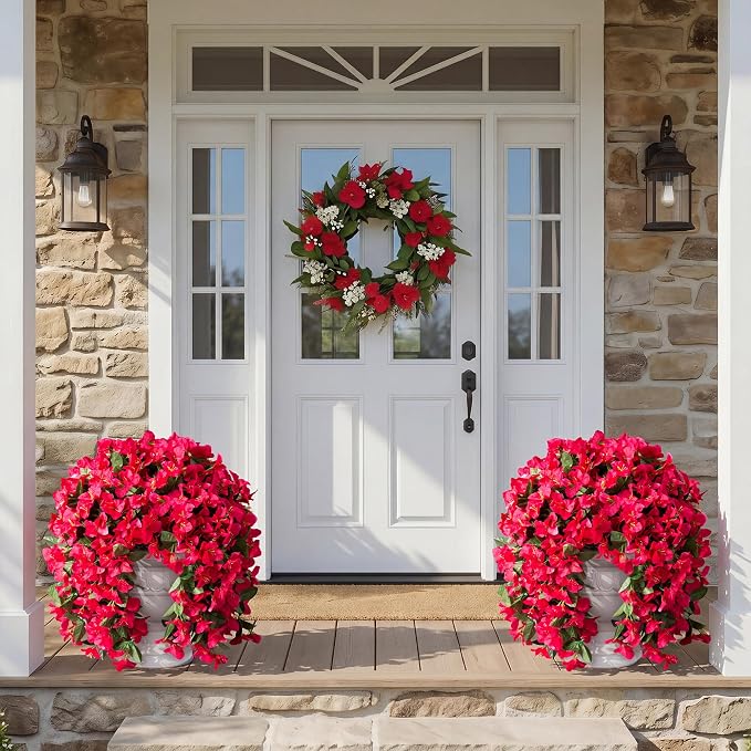 Faux Bougainvillea Artificial Flowers Plants for Outdoors Outside Decoration, 2 PCS Fake Flowers Silk Long Trailing Vines UV Resistant Realistic for Front Door Porch Planter Urn Patio Balcony Hot Pink