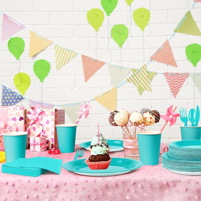 durony 350 Pieces Teal Blue Party Supplies Teal Blue Dinnerware Set Paper Plates Cup Napkins Serve 50 Guests for Birthday Wedding Baby Shower Party Family Picnic