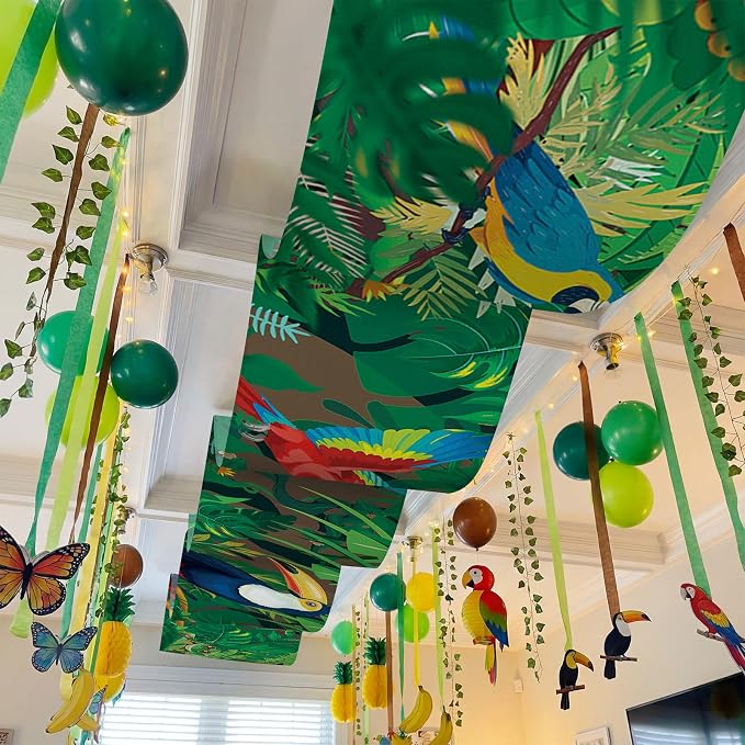 Feifeiya 3 Pcs 36 ft Rainforest Theme Party Decor 2026 VBS Decorations Tropical Forest and Bird Rainforest Safari Ceiling Banner Party Hanging Decor for VBS Sunday School Classroom