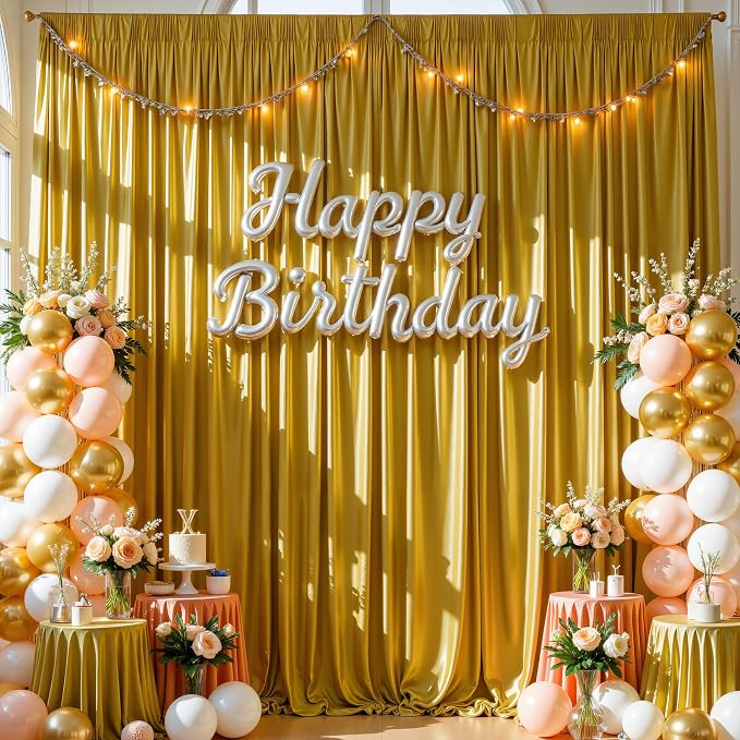 30x10ft Dark Gold Glitter Backdrop Curtain for Parties, Wrinkle Free Satin Photo Backdrop Drapes 6 Panels 5x10FT Shimmer Back Drop Cloth for Wedding Birthday Baby Shower Photography Background Decor