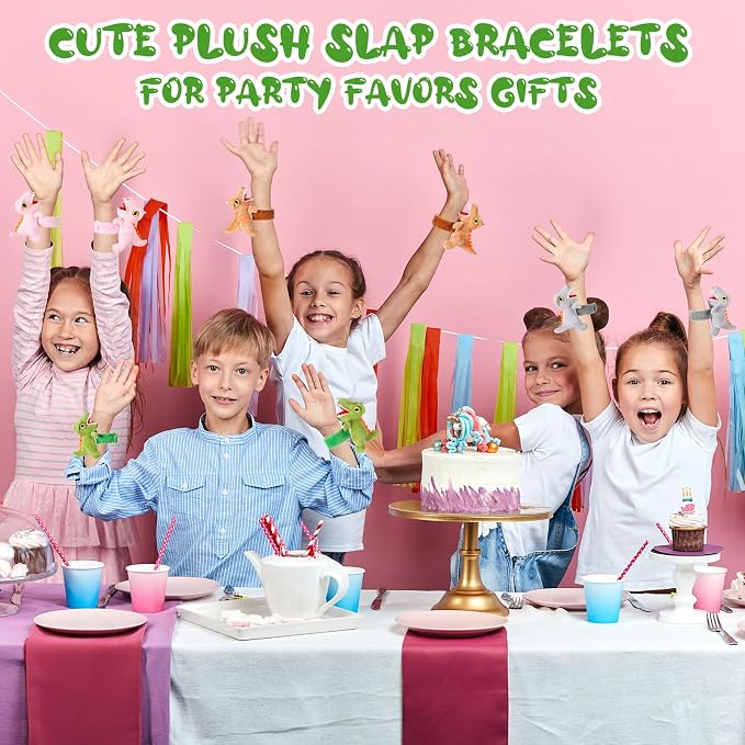Lenwen 8 Pcs Stuffed Dinosaur Animals Slap Bracelets for Kids 8.66 Inch Back to School Plush Animal Bracelets Adopt a Dinosaur Party Favors Wrist Slap Snap Band Toy for Boys Girls Birthday Gifts