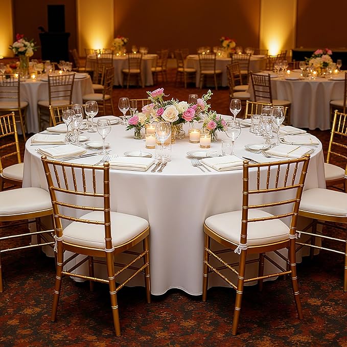 VEVOR White Round Tablecloths 10 Pack, 90 Inches in Diameter, Stain- & Wrinkle- Resistant, Machine Washable Table Clothes, Polyester Fabric Table Covers for Wedding, Party, Banquet, Formal Events