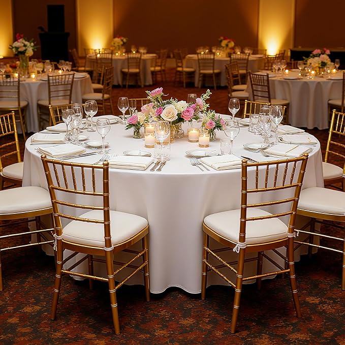 VEVOR White Round Tablecloths 2 Pack, 120 Inches in Diameter, Stain- & Wrinkle- Resistant, Machine Washable Table Clothes, Polyester Fabric Table Covers for Wedding, Party, Banquet, Formal Events