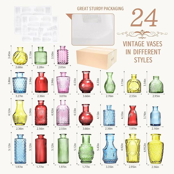 24PCS Mini Bud Vases As Wedding Centerpieces for Tables,Colorful Bud Vases for Flowers,Small Flower Vases Suitable for Birthday Party,Anniversary,Wedding Reception,Baby Shower (Colorful)
