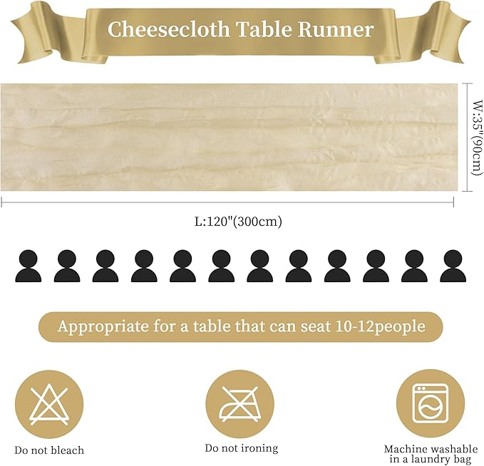 Beige Mother’s Day Cheesecloth Table Runner 10FT Long Easter Spring Boho Gauze Table Runner Rustic Sheer Runner for Spring Wedding Bridal Baby Shower Birthday Party Table Decor Home Easter Decor