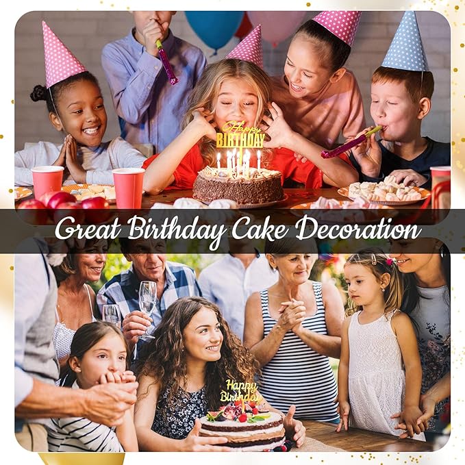 150 Pcs Happy Birthday Cake Toppers Acrylic Cake Topper Glitter Birthday Cake Decorations Double Sided for Adults Various Cake Decoration Party Supplies(Gold,Brief)