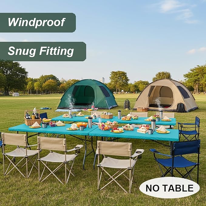 LUSHVIDA 6 Packs Vinyl Tablecloths with Flannel Backing for 6ft Rectangle Folding Table Cloths - Waterproof Plastic Picnic Table Covers with Elastic Corners, 30x72 inch, Teal