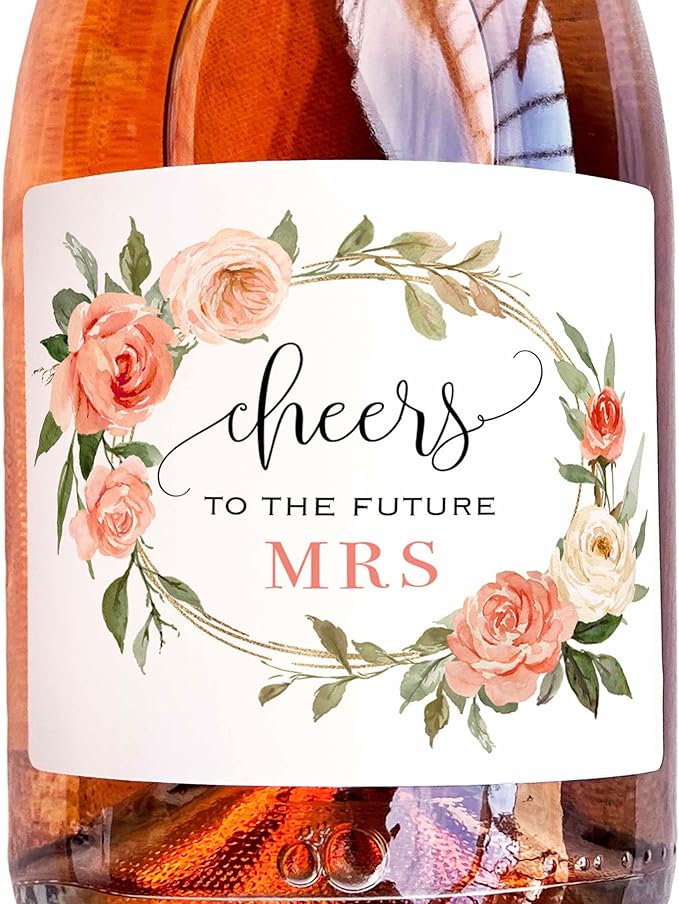 Cheers to The Future Mrs. - 6 Champagne Bottle Labels, Waterproof Wine Bottle Labels for Bridal Shower Bachelorette Party (Peach Floral, 6 Regular Bottle Labels)