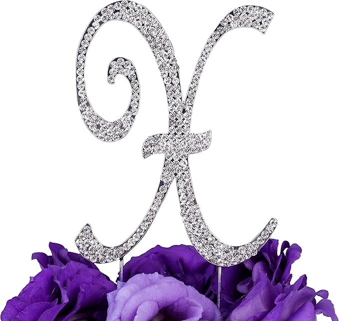 LOVENJOY Gift-Boxed Rhinestone Initial Letter X Cake Topper Wedding