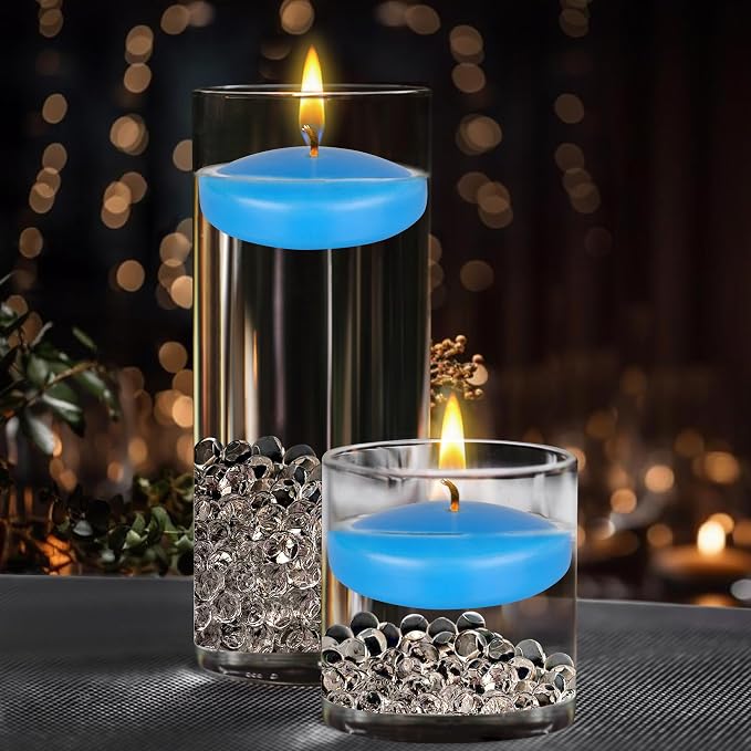 Mega Candles 4 pcs Unscented Light Blue Floating Candles, Hand Poured Wax Candle 3 Inch Diameter, Home Décor, Wedding Receptions, Centerpieces, Occasions, Events, Festivities, Meditations, Spas