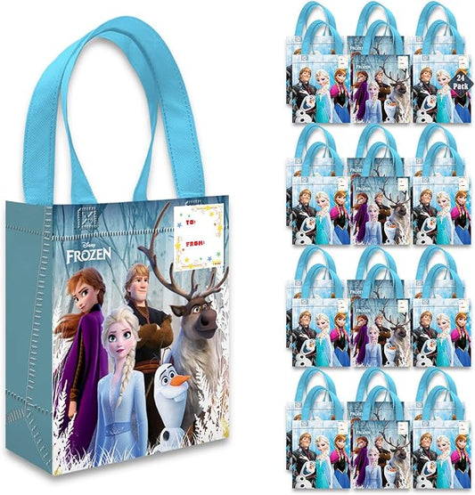 Disney Frozen Party Favor Bags Set – 24 Pack of 8" Frozen Party Goodie Bags for Kids Bulk Reusable Mini Totes | Disney Frozen Birthday Party Supplies