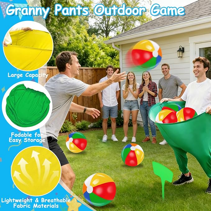 Granny Pants Yard Game Set, Granny Pants Family Party Outdoor Games with Pants Bouncy Balls Stakes Storage Bag for Large Group, Birthday Party Gift, Carnival Party Reunion Gathering