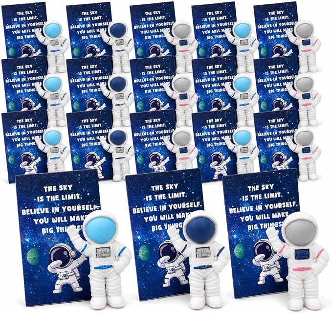 24 End of Year Graduation Gifts, Space Desk Pets for Classroom Rewards, Astronaut Erasers with Inspirational Gift Tags, Prize Box Fillers, Student Incentives & Space Party Favors