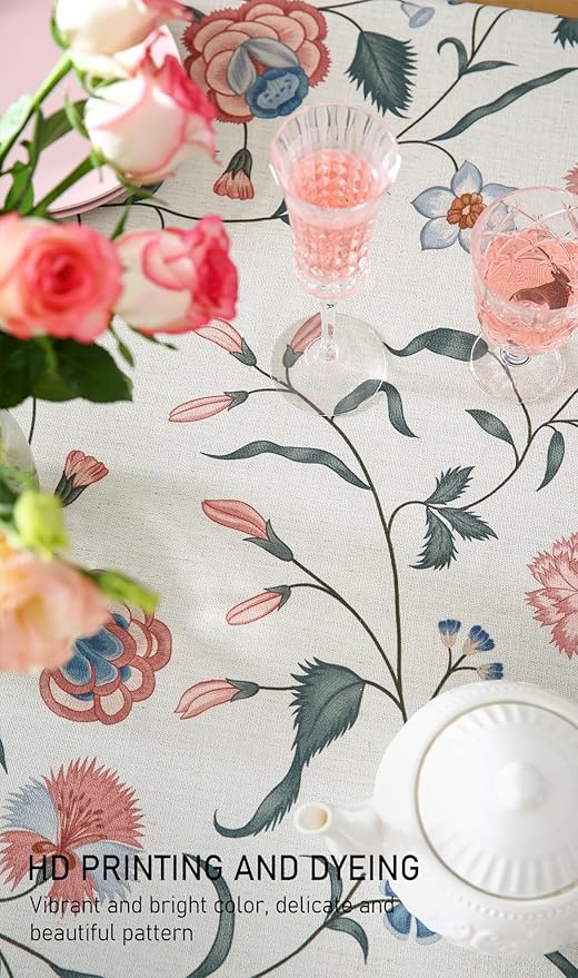 ISAENNE Designer French Linen Square Small Tablecloth,55"x55"-Daffy | Vintage Elegant Table Cloth for Square Table,Floral Pattern,Decoration,Heavyweight,Dining Room,Kitchen,Thanksgiving