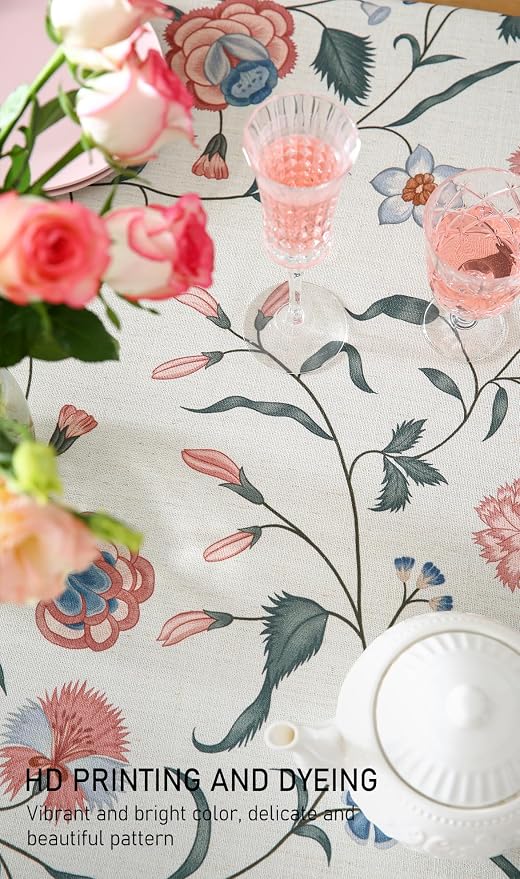 ISAENNE Designer French Linen Tablecloth Rectangular,79"x55"-Daffy | Vintage Elegant Table Cloth Rectangle Table,Floral Pattern,Decoration,Heavyweight,Dining,Kitchen,Tea Party,Thanksgiving
