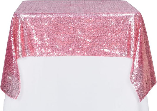 PartyDelight Sequin Tablecloth Fuchsia Pink Sparkly Table Cloth Overlay Square 50"x50"