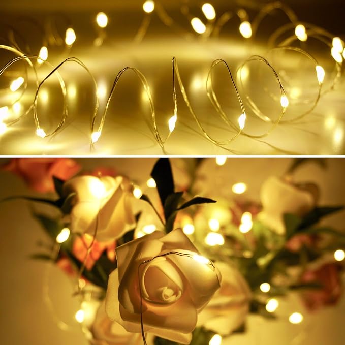 20 Packs Fairy String Lights, 6.6FT 20 LEDs Battery Operated Silver Copper Wire Starry String Light for DIY Party Christmas Costume Wedding Easter Table Decorations (Warm White)
