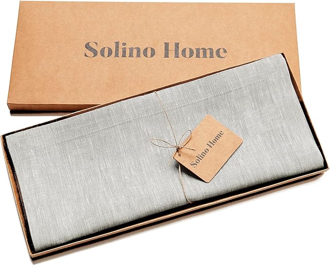 Solino Home Linen Table Runner 132 Inches Long - Athena, 100% Pure Linen Oyster Grey 14 x 132 Inch Table Runner for Dining, Fall, Autumn, Halloween, Thanksgiving, Holiday
