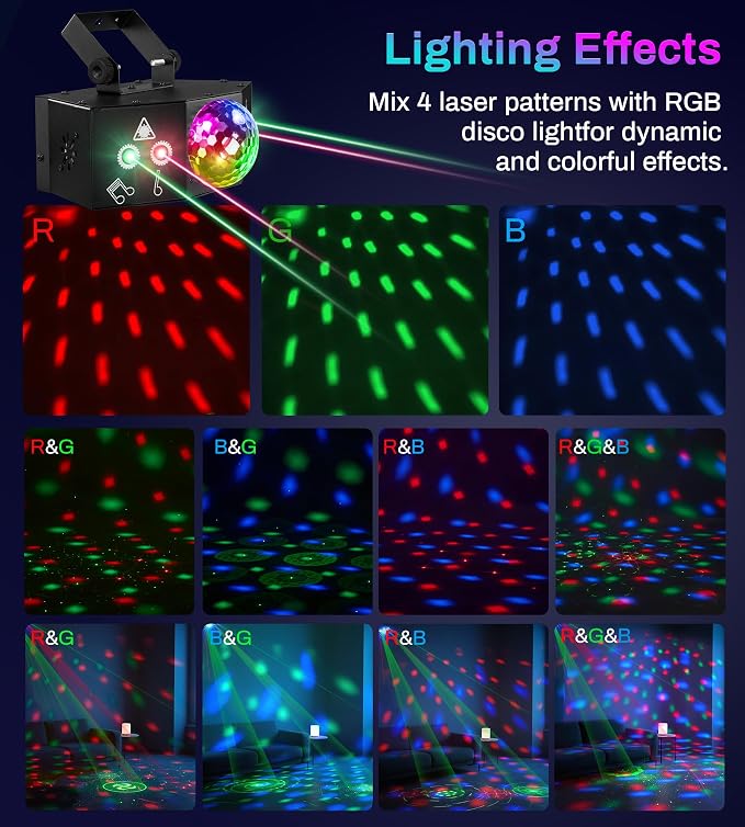 Disco Party Lights Laser DJ Light with Sound Activated Support DMX512 Stage DJ Party Disco Lighting with Remote Control for Xmas Club Parties Birthday Christmas Wedding