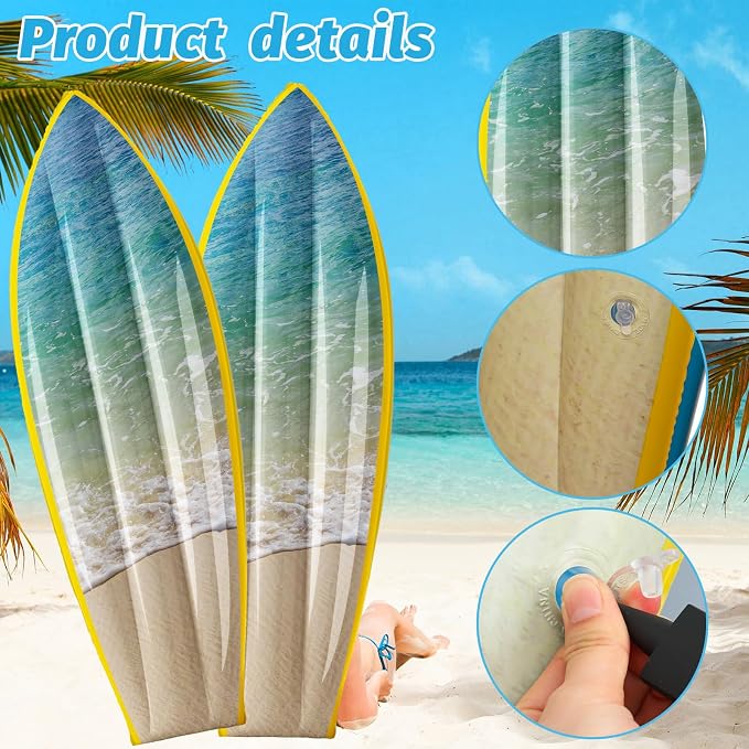 JellyArch 4 Pcs Ocean Waves Inflatable Surf Board 36 Inch Beach Luau Inflatable Pool Floats Luau Hawaiian Party Decorations Blow up Surfboard for Wall Summer Beach Ocean Party Decorations