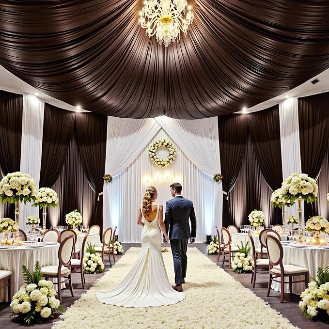20ftx15ft Brown Backdrop Curtains for Parties, Wrinkle Free Polyester Brown Photo Backdrop Drapes 4 Panels 15 ft Long Back Drop Cloth for Wedding Birthday Photography Background Party
