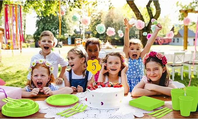 350 Pcs Lime Green Plastic Plates For Party, Lime Green Disposable Plates Set, 50 Of Each 9" Dinner Plate Set, 7" Dessert Plate, Cups, Napkins & Cutlery Plastic Dinnerware Set Exquisite