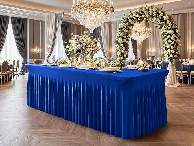 fani 6 Packs Royal Blue Stretch Table Skirts for 6 Foot Rectangle Table, Washable Spandex Stretch Tablecloths with Skirt, Wrinkle Resistant Fitted Tablecover for Wedding Party Banquet
