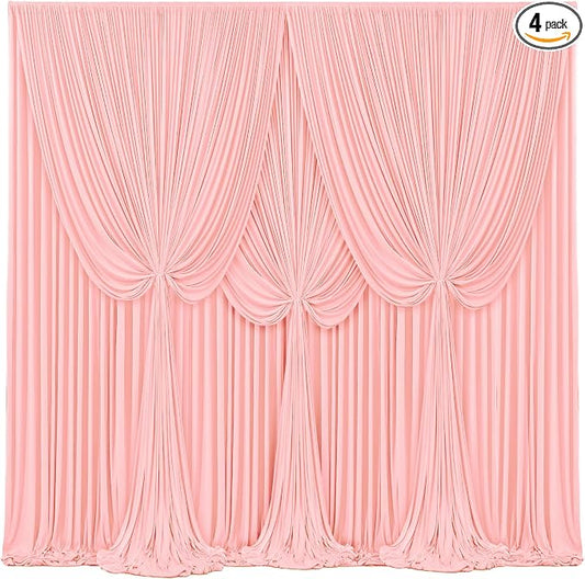 4 Panels Blush Pink Backdrop Curtains for Wedding Party Wrinkle Free Backdrops Curtain Drapes Fabric Decorations Photo Back Drop Cloth for Baby Shower Photography Stage Reception 20ft(W) x 12ft(H)