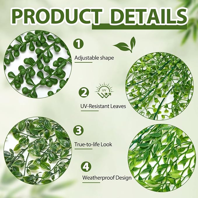 Daifunli 12 Pcs Artificial Hanging Plants Fake Hanging Ferns Plastic Fake Plant for Wall Room Garden Garland Indoor Outdoor Decor No Basket (Mandala, Willows, Fuchsia, String of Pearls)